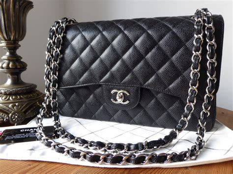 chanel classic jumbo caviar flap with silver hardware|Flap Bags .